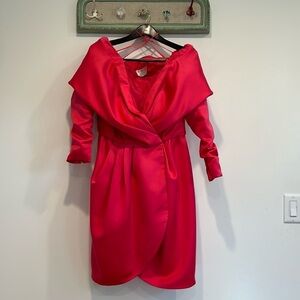 Vintage 80s Victor Costa Rare Pink Off Shoulder wrap Hollywood cocktail dress Md